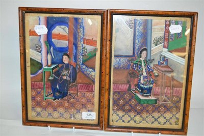 Lot 135 - Chinese School (19th century) Courtly figures seated in interiors Watercolour and gouache on...