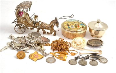Lot 13 - Silver and other jewellery, trinkets including brooches, enamelled box, etc