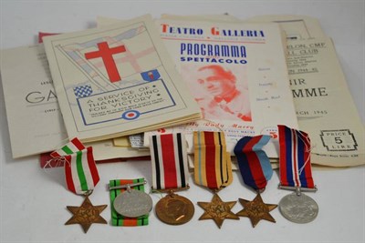 Lot 32 - Five World War II medals, one Special Constable medal and ephemera and a theatre programme, etc