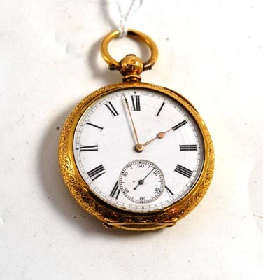 Lot 39 - An open faced pocket watch, case stamped 'Warranted 18 Carat Fire'