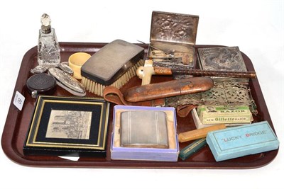 Lot 60 - Silver cigarette case, collectable items, parasol handle, cased spectacles, etc