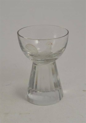 Lot 124 - A 19th century toast masters glass with a solid faced cut base and etched with a cockerel to...