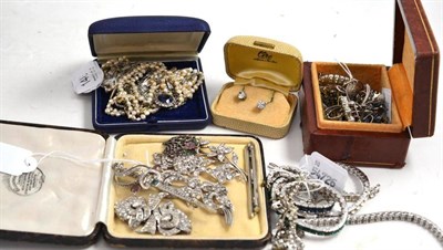 Lot 148 - A quantity of paste and marcasite set jewellery including brooches, earrings etc (some silver)