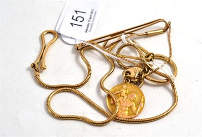 Lot 151 - A 9ct gold medal on keychain, a clip stamped '9CT' and a chain stamped '9CT'