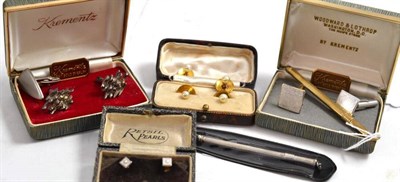 Lot 154 - A silver cocktail stirrer and another, assorted cufflinks and dress studs