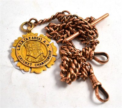 Lot 163 - A 9ct gold double Albert chain and a 1931 LNER cricket championship gold medal