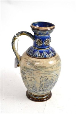 Lot 194 - A Doulton Lambeth stoneware jug, by Hannah Barlow, 22cm (restored rim)