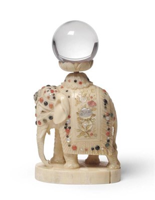 Lot 155 - A Japanese Carved Walrus Ivory and Shibayama Inlaid Standing Elephant, in the style of...