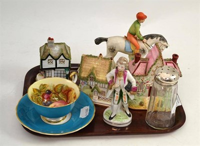 Lot 217 - Two Coalport cottages, a Staffordshire cottage, figures etc