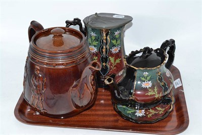 Lot 227 - Brave volunteers' teapot with replaced lid and Jochfield teapot and jug