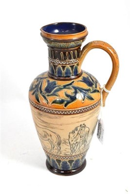 Lot 278 - A Doulton Lambeth stoneware jug, by Hannah Barlow, 23cm (restored rim)