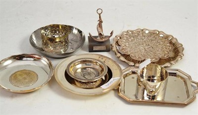 Lot 281 - Assorted silver and silvered metal dishes including a Chinese export example, napkin rings, etc