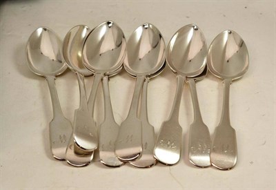 Lot 283 - Eleven silver fiddle pattern spoons, Exeter, William Hope 1824