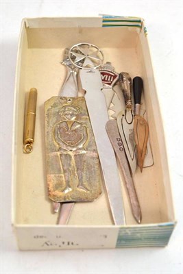 Lot 294 - A good collection of small silver including three letter openers, three bookmarks, a gold...