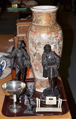 Lot 304 - A Chester twin-handled trophy cup, a large Japanese satsuma vase, a pair of spelter figures, etc