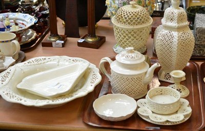 Lot 309 - An 18th century creamware bowl, a 19th century creamware vase and cover, a candlestick, teapot etc