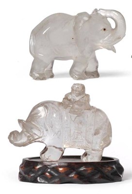 Lot 168 - A Chinese Rock Crystal Boy on Elephant, circa 1900, the boy sits on a saddlecloth engraved with...