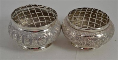 Lot 336 - Pair of Persian white metal rose bowls