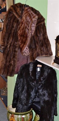 Lot 410 - Black rabbit fur jacket, stole and musquash shawl collar coat (3)