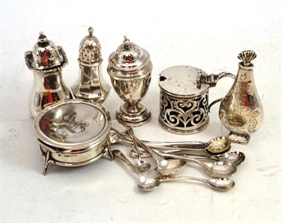 Lot 451 - A matched condiment set, eight salt spoons and a small jar