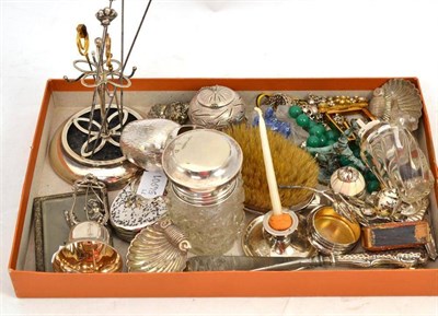 Lot 452 - A collection of odd small and decorative silver including ring stand, glue pot, brush, etc