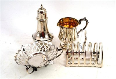 Lot 453 - A quantity of silver comprising caster, toast rack, bonbon dish and jug (4)