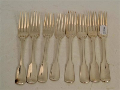 Lot 470 - Eight silver table forks