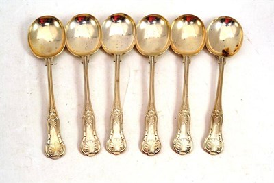 Lot 474 - A set of six Kings pattern silver soup spoons