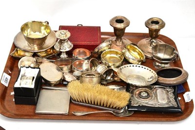 Lot 480 - A quantity of collectable silver including candlesticks, pin dish, salts, miniature trophy,...