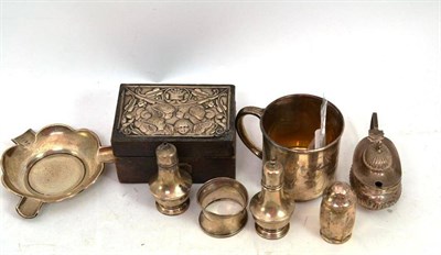 Lot 483 - Small quantity of silver including trinket box, silver mug, ash tray, pepperettes etc