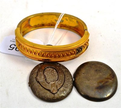 Lot 495 - A Victorian half hinged bangle and a damaged Victorian silver locket