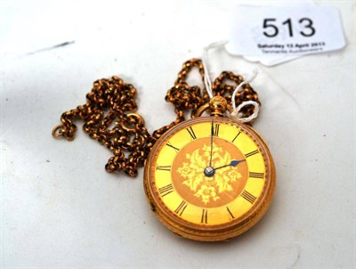 Lot 513 - An 18ct gold cased pocket watch on belcher link chain