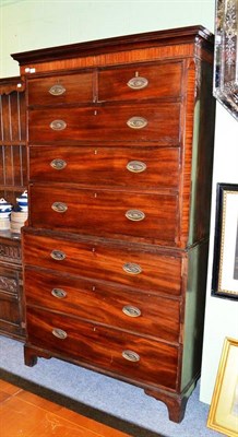 Lot 521 - A George III mahogany chest on chest with two short over six long drawers, 191cm high