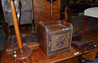 Lot 551 - Occasional furniture, comprising two fire screens, toilet mirror, ash trays, Art Nouveau wall rack