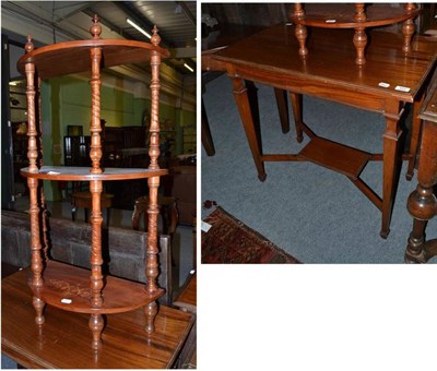 Lot 557 - A three tier whatnot and a mahogany occasional table