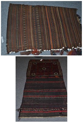 Lot 590 - Turkman flatweave bag, North Afghanistan, the field with narrow bands of hooked devices,...