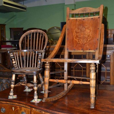 Lot 621 - American rocking chair and child's Windsor chair