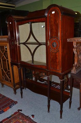 Lot 634 - A late 19th century mahogany display cabinet with glazed central section flanked by two panel...