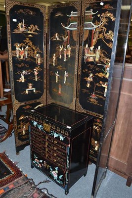 Lot 639 - Chinese four fold screen and a hinged chest