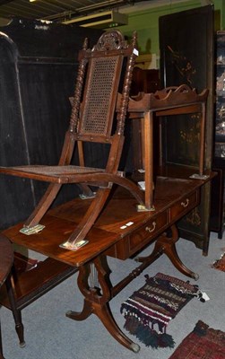 Lot 640 - A reproduction sofa table, a tray top table and a chair (3)