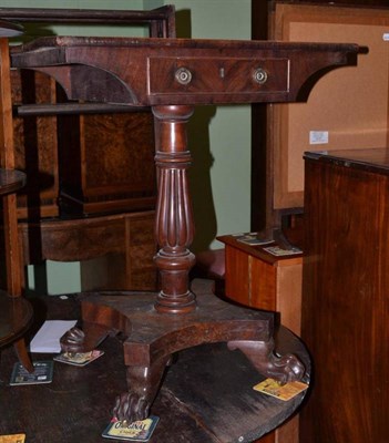 Lot 649 - A 19th century mahogany occasional table with single drawer baluster column and paw feet