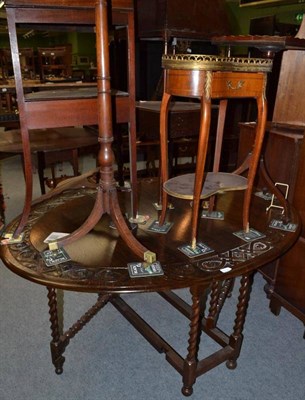 Lot 683 - A French style kidney shaped marble topped side table, 44cm wide, a jardiniere stand, another...