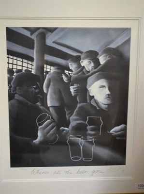 Lot 1004 - After Mackenzie Thorpe (b.1956) ";Where's all the beer gone"; signed, inscribed and numbered in...