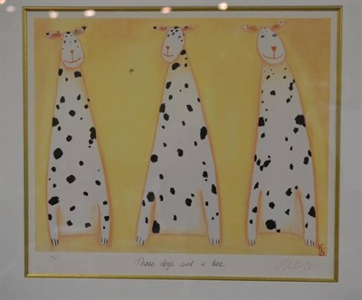 Lot 1011 - After Mackenzie Thorpe (b.1956)  ";Three Dogs and a Bee";  signed, inscribed and numbered in pencil