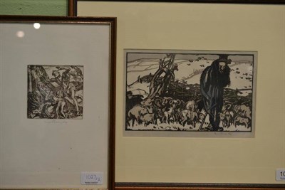 Lot 1027 - Frank Brangwyn (1867 -1956)  A shepherd and his flock  signed in pencil, a woodblock print,...