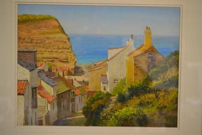 Lot 1031 - David Allen RSMA (b.1945) ";Staithes in Summer"; Signed, inscribed and dated 2002 on label...