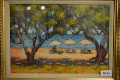 Lot 1033 - John Mackie (b. 1953)  ";Beach Shapes, Rhodes"; signed and dated 2000, pastel  23cm by 33cm...