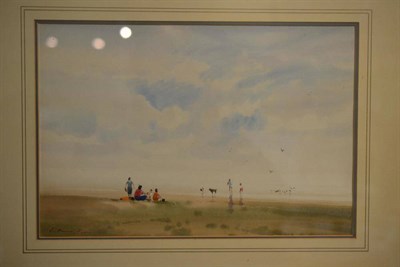 Lot 1034 - J * Barrie Haste (1931 -2011)  A beach scene with figures and gulls  signed, watercolour  24cm...