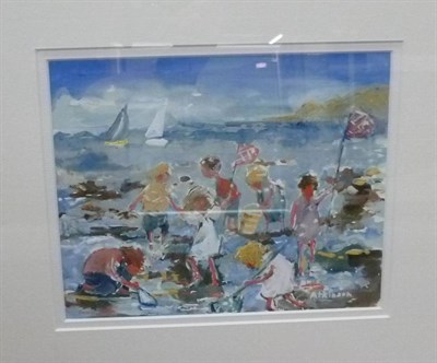 Lot 1035 - Sue Atkinson (b. 1949)  'Rockpooling, Runswick Bay'  signed, watercolour and gouache 18cm by 22cm