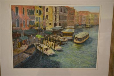 Lot 1037 - David Allen RSMA (b.1945) ";Grand Canal from The Rialto Bridge"; Signed, pastel, 45cm by 60cm...